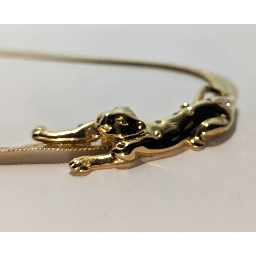 Leopard Panther Rhinestone Gold Tone Necklace - Picture 2 of 12